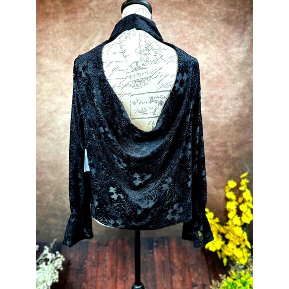 1. State High Neck Open Back Long Sleeve Blouse Rich Black M - Picture 15 of 16